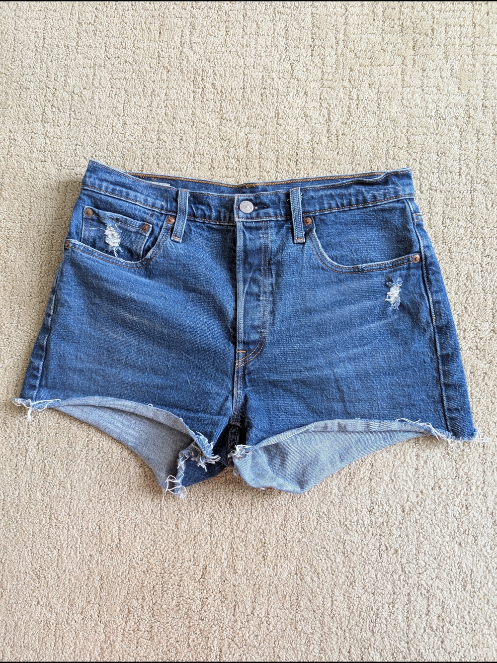 Levi's Premium 501 Cut Off Jean Shorts W29 Medium Wash Blue Distressed Rodeo